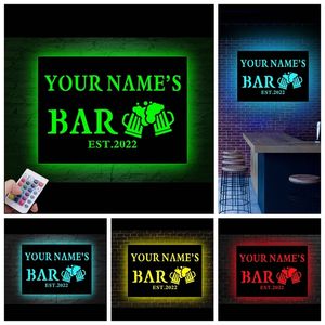 Bar personnalisé LED USB applique murale nom personnalisé veilleuse en bois pour Bar Pub Restaurant enseigne au néon télécommande pour changer de couleur 220623