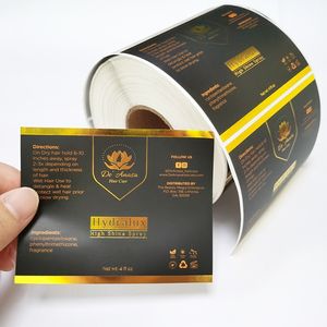 Gepersonaliseerde zwarte en goudfolie zelfafdichtingsklevende stickers waterdichte shampoo body care fles labels met merknaam en logo