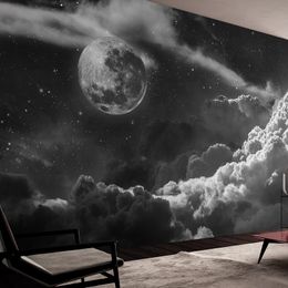 Gepersonaliseerde zwart -witte ster Moon Retro Wall Decoratie Muurschildering Hotel Slaapkamer 3d stereoscopisch behang