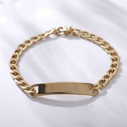 Bracelet à barre vierge personnalisé bracelet de chaîne cubaine en or adapté aux bijoux gravés au laser