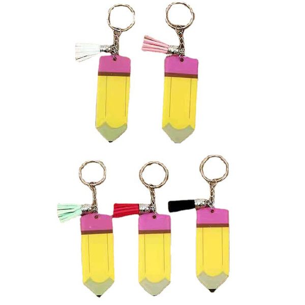 Personnalisé blanc gland porte-clés créatif crayon porte-clés acrylique porte-clés fête des enseignants cadeau bricolage porte-clés
