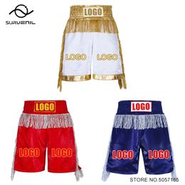 Shorts de boxe personnalisés hommes femmes tasseaux satin muay thai combat pantalon mma combat kickboxing trunks coutume 240402