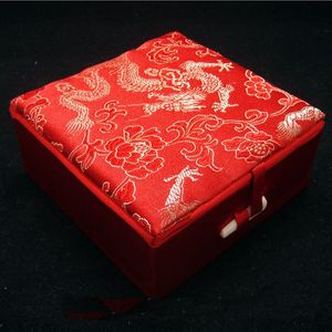 Etnische Dragon Armband Gift Sieraden Doos Katoen Gevulde Display Case Chinese Zijde Brocade Karton Decoratieve verpakkingsdozen