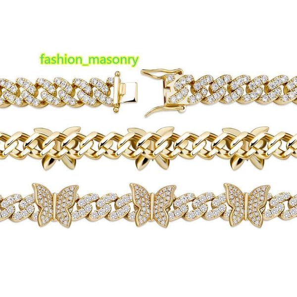 Chaînes de papillon personnalisées 8MM Bracelet de chaîne à maillons cubains glacés Bracelets de bracelet en zircone cubique Bracelets de charme Hip Hop pour Wom2847
