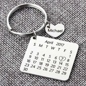 LLavero de calendario personalizado, llavero de calendario tallado a mano, llavero personalizado de acero inoxidable, regalo de aniversario de bodas de cumpleaños