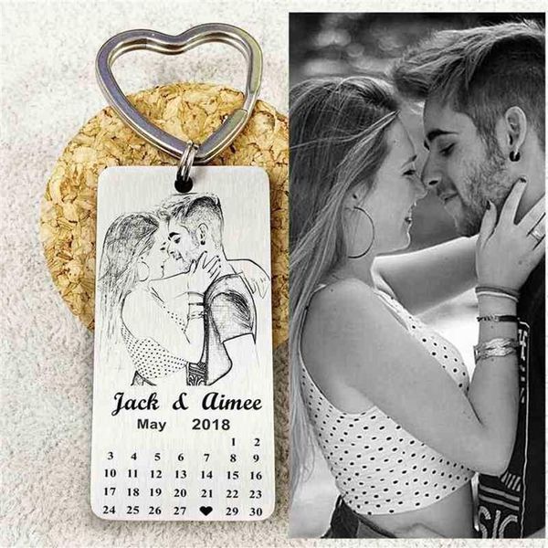 Calendrier personnalisé porte-clés Po calendrier porte-clés estampé à la main graver Po porte-clés photo porte-clés cadeau personnalisé 210410288a