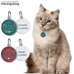 Gepersonaliseerde Kat Gezicht Badge Hond Anti-verloren Naam Aangepaste Adres Tags Voor Kat Medaille Met Gravure Puppy Kitten Accessoires L230620