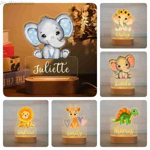 Personalized Children Animal LED USB Night Light Custom Name Acrylic Lamp For Baby Kids Bedroom Home Decoration Birthday Gift HKD230812