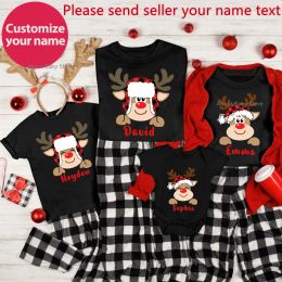 Gepersonaliseerde kerstfamilie matching kleding aangepast hert met naam Moeder vader kinderen t-shirt Xmas Family Outfit Tops t-shirt
