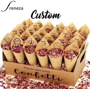 Conos de confeti personalizados 100 soporte de cono de confeti de pétalos de flores secas de rosas biodegradables naturales decoración de bodas y fiestas Y7186701
