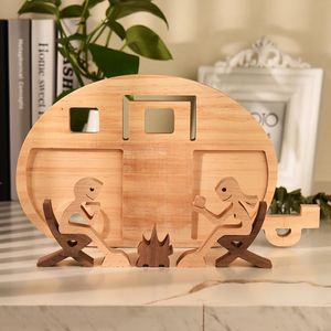 Gepersonaliseerde paar RV ornamenten houten RV decor desktop beeldje houten paar sculptuur familie ambachtelijke drop aangepaste 240325