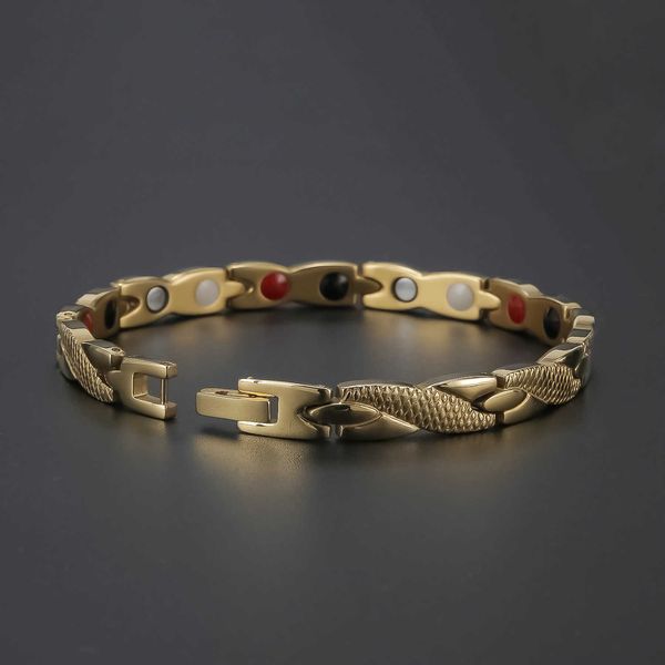 Pulsera de oro con diseño de serpiente creativa personalizada para hombre, pulsera de energía con imán de acero inoxidable