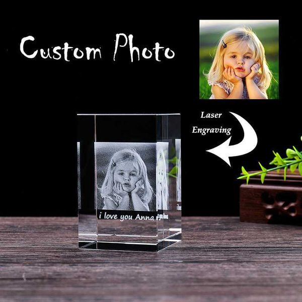 Marco de fotos de cristal personalizado grabado con láser tu imagen cristal boda aniversario cumpleaños regalos para amigos L230711