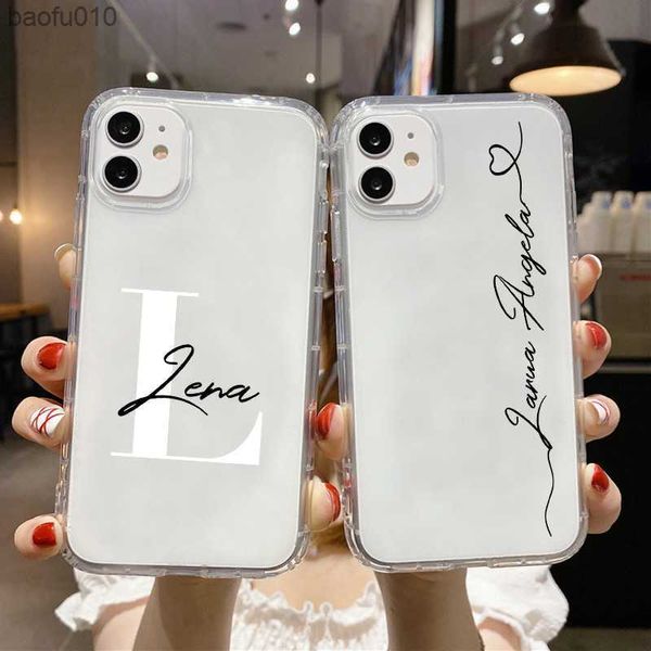 Funda de teléfono con nombre personalizado para iPhone 13 12 11 14 pro SE2020 6S 7 8Plus Xs MAX XR 12 Mini funda transparente suave Capa Fundas L230619