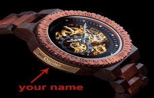 Gepersonaliseerde aanpassing Wacht mannen Bobo Bird Wood Automatische horloges Relogio Masculino OEM Anniversary Gifts for Hem graveren CJ5368096