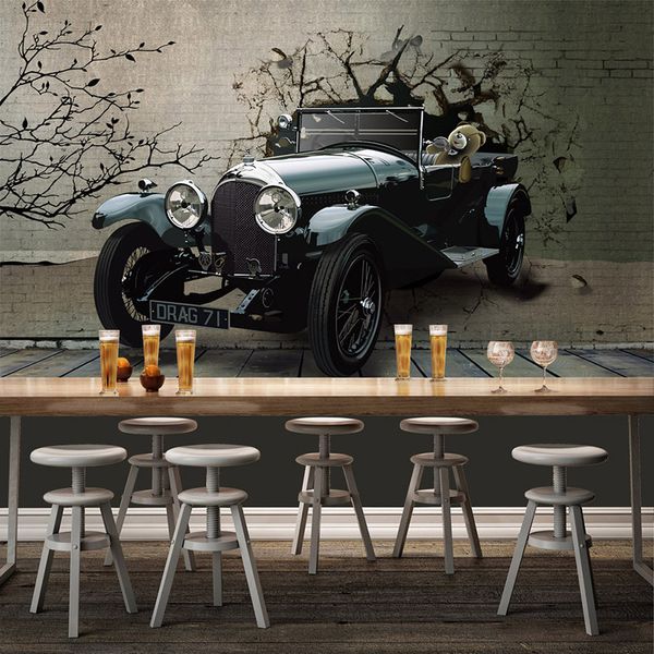 Personnalisation personnalisée Vintage voiture mur cassé 3D stéréo papier peint Mural Restaurant KTV Bar moderne intérieur décor papier peint