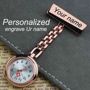 Personalizado personalizado grabado con su nombre broche de alfiler de solapa de acero inoxidable calidad oro rosa Fob enfermera Watch272T