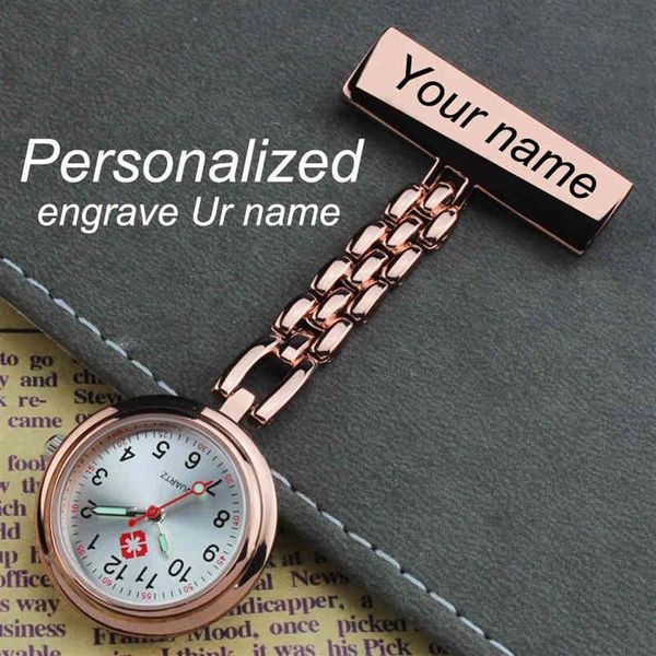 Personnalisé personnalisé gravé avec votre nom en acier inoxydable épinglette broche qualité or Rose Fob infirmière Watch209R