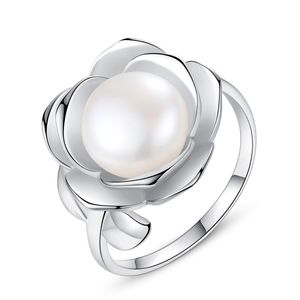 Bague Fleur Perle S925 Argent Sterling Rose Perle D'eau Douce Bague Ouverte Femmes Européennes Bague Personnalisée Fête De Mariage Cadeau Saint Valentin Bijoux Exquis SPC