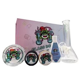 Ensemble de bang en verre de conception personnalisée Kit de narguilé Dabs Rig Tuyau d'eau épais avec cendrier Broyeur d'herbes Réservoir de stockage Accessoires pour fumer Bongs roses