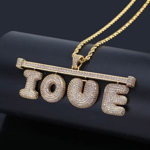 Collier personnalisé avec pendentif en forme de lettres combinées, assemblage libre de mots en or, zircon cubique, diamant, bijoux hip hop pour hommes et femmes