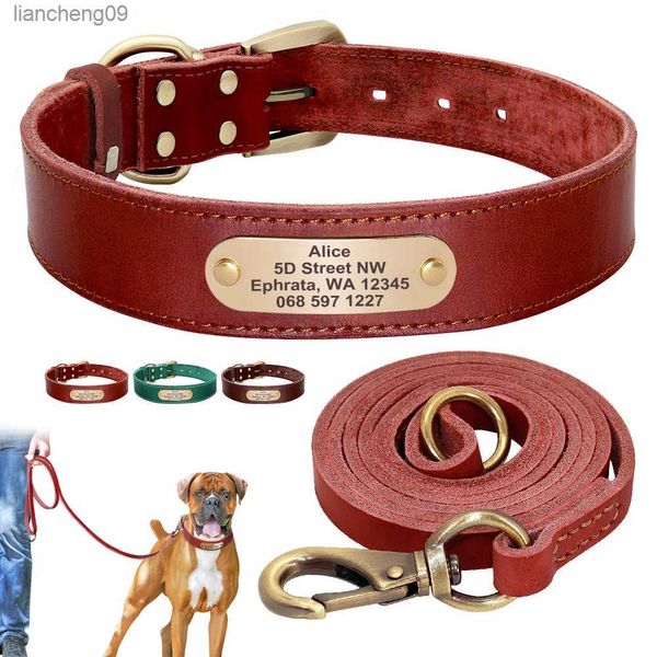 Collar y correa de perro personalizados, collares de cuero auténtico para mascotas, correa de plomo para caminar para perros pequeños y grandes, Pitbull XXS-XL L230620