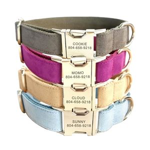 Personalized Dog Collar Customized Pet Collars Free Engraving ID Nameplate Tag Pet Accessory Multi Velvet Puppy Collar Leash Set 220610