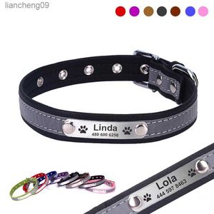 Gepersonaliseerde Halsband Lederen Reflecterende Kat Kraag Custom Gegraveerde ID Tag Gegraveerd Voor Puppy Grote Honden Huisdier accessoires L230620