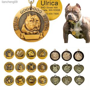 Étiquette d'identification de chien personnalisée gravure gratuite plaque signalétique de race de chiens pendentif de collier d'animal de compagnie anti-perte pour Pitbull Bulldog étiquettes de collier en cuivre L230620