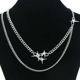 Collier de chaîne de set à double couche personnalisée pendentif fashion léger diamant étoile titane en acier collier