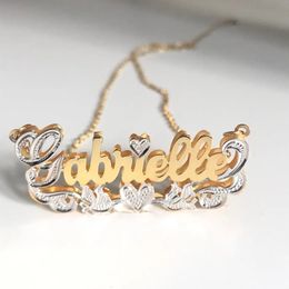 Collier Double nom personnalisé plaqué or 18 carats, pendentif lettre bicolore personnalisé, bijoux cadeau pour femmes et filles, 240106