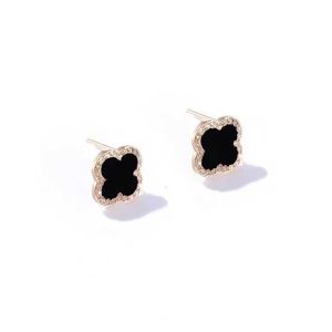 Designer de boucles d'oreille personnalisé conçoit le meilleur cadeau des boucles d'oreilles de trèfle noire en argent pur pour les femmes luxe légère et élégante avec un van commun