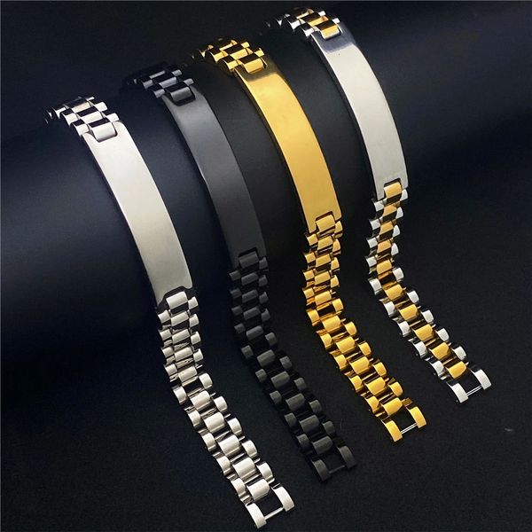 Nom gravé personnalisé Bracelet Men Custom Letter ID Bracelets Gold In colowless Steel Link Man bijoux 240417