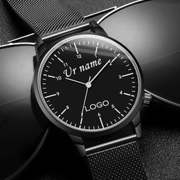 Personnalisé gravé avec votre nom texte sur le cadran hommes femmes bracelet en maille montre-bracelet homme femme montres-bracelets personnalisées 240115