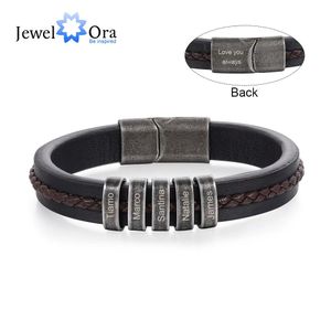 Gravure personnalisée 2-5 nom bracelet en cuir pour hommes bracelets de perles vintage personnalisés pour hommes bijoux rétro cadeau pour père 240320