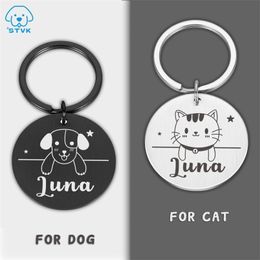 Gravure personnalisée Pet Cat Dog Name Tags Chaton Chiot Antilost Colliers en acier inoxydable Tag Collier pour chiens Chats Plaque signalétique 220610