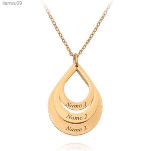 Gepersonaliseerde Familie Kettingen Aangepaste Gegraveerd 3 Namen Water Drop Hanger rvs Ketting Sieraden Cadeau voor Moeder L230704