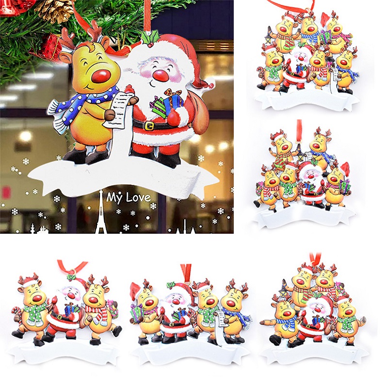 Gepersonaliseerd familie-ornament 2022 Kerst ornament 2022 Santa Rendier Christmas Decoration Family of 1-6 Heads Ornament met touw
