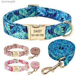 Gepersonaliseerde Floral Dog Collar en Leash Set Custom Small Medium Large Dog Pet ID Collar Lead Flower Print Dog Gegraveerde Halsbanden L230620