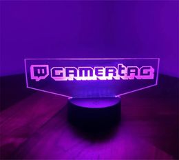 Gepersonaliseerde Gamer Tag 3D LED-nachtlampje voor Twitch Lasergravure Aangepaste gebruikersnaam Neon Sign Lamp voor Gaming Room Decor 2206236688413