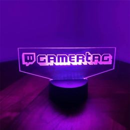 Veilleuse LED 3D personnalisée avec étiquette de joueur, pour Twitch, gravure au Laser, nom d'utilisateur personnalisé, lampe en enseigne au néon pour décoration de salle de jeu 220623296F