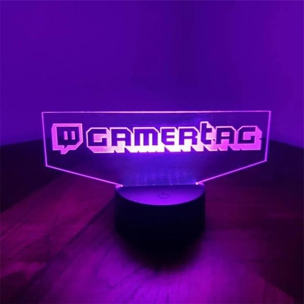 Étiquette de joueuse de joueur 3D LED DE NIGHT LED pour Twitch Laser Gravure Nom d'utilisateur personnalisé Lampe d'enseigne pour le décor de la salle de jeu 220623237L