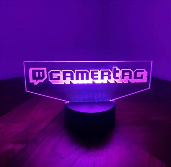 Etiqueta de jugador personalizada Luz nocturna LED 3D para twitch grabado lámpara de letrero de neón personalizado para decoración de la sala de juegos 2206234695309