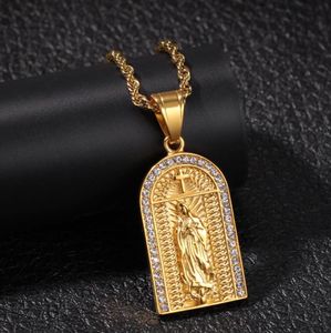 Personalizado Oro Hip Hop Bling Diamond Iglesia Virgen María Colgante Collar Cadena torcida para hombres Mujeres Bijoux Rapero Cadenas Joyería6849301