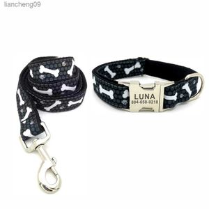 Personnalisé Gris Dots Collier Pour Animaux Chiot Personnalisé ID Tag Réglable Chat Accessoire Chien Patte Os Noir De Base Chien Colliers Laisse L230620