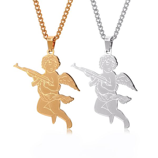 Colliers personnalisés avec pendentif ange gardien, en acier inoxydable, Hip Hop pour hommes, décoration de fête, accessoires de mode