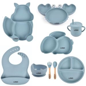 Personnalisé Handmade Kid Nom Ustensiles d'alimentation en silicone Aspiration Cup divisé Assiette alimentaire Table Baby Boy Girl Bib Kit 240409