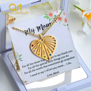 Gepersonaliseerde hart geboortesteen naam ketting op maat graveren 18 namen ketting charme roestvrijstalen sieraden moederdag 240305