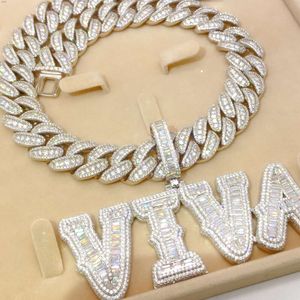 Gepersonaliseerde hiphop -sieraden VVS Moissanite Diamond Cubaanse linkketen en aangepaste naam Letter Pendant ketting set