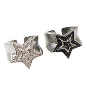 Style hip hop personnalisé avec diamant 3D Diamond S925 Silver Pentagram Star Ring Mode Brand Bijoux Personnalisation